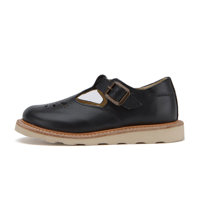 Young Soles Rosie T-Bar Leather Shoes - Black