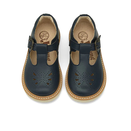Young Soles Rosie T-Bar Leather Shoes - Navy