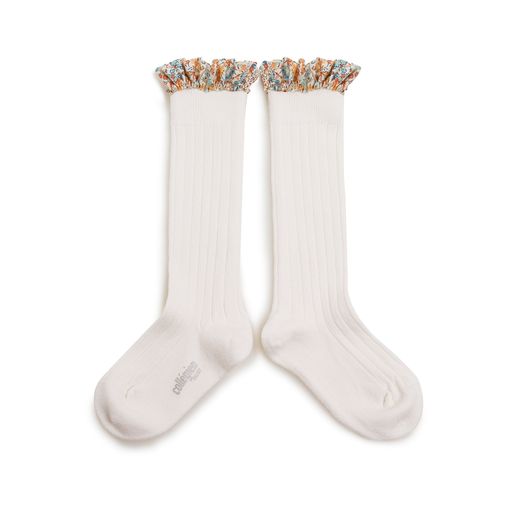 Collegien Elisabeth Liberty Ruffle Knee High Socks/ Blanc Neige *preorder*