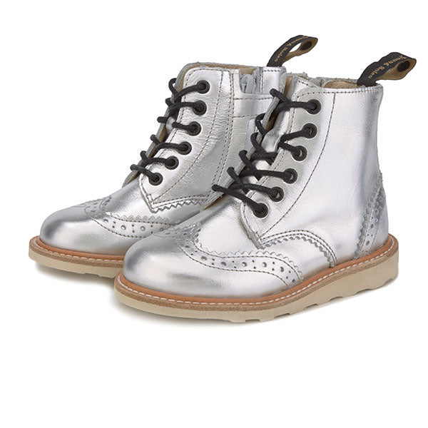Young Soles Sidney Brogue Silver Leather Boots