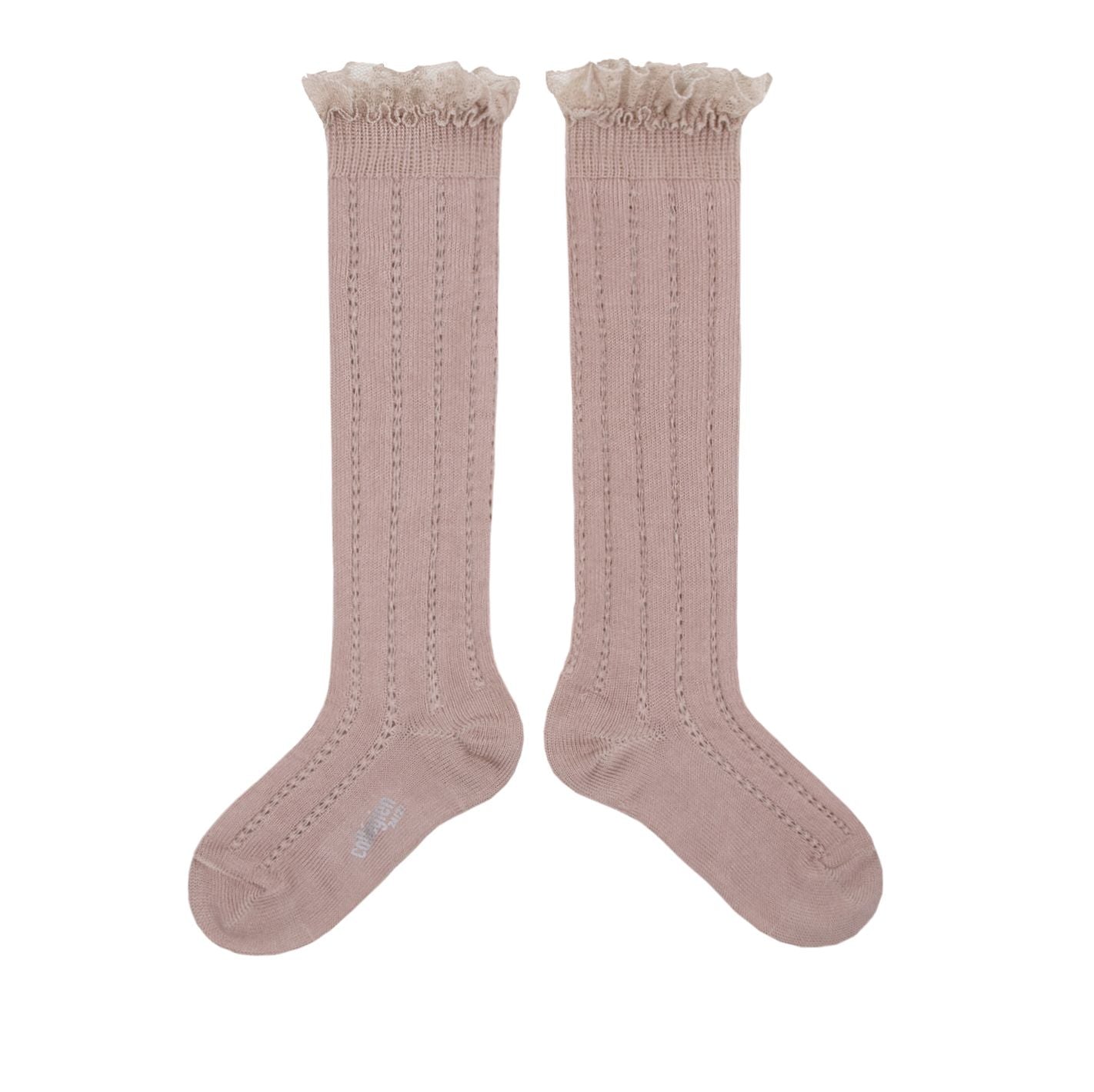 Collegien Openwork Swiss Dot Trim Knee-high Socks / Vieux Rose *preorder*
