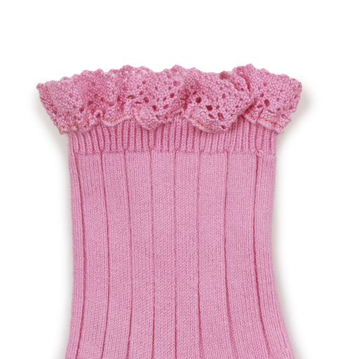 Collegien Lili Ribbed Lace Trim Ankle Socks/ Rose Bonbon*preorder*