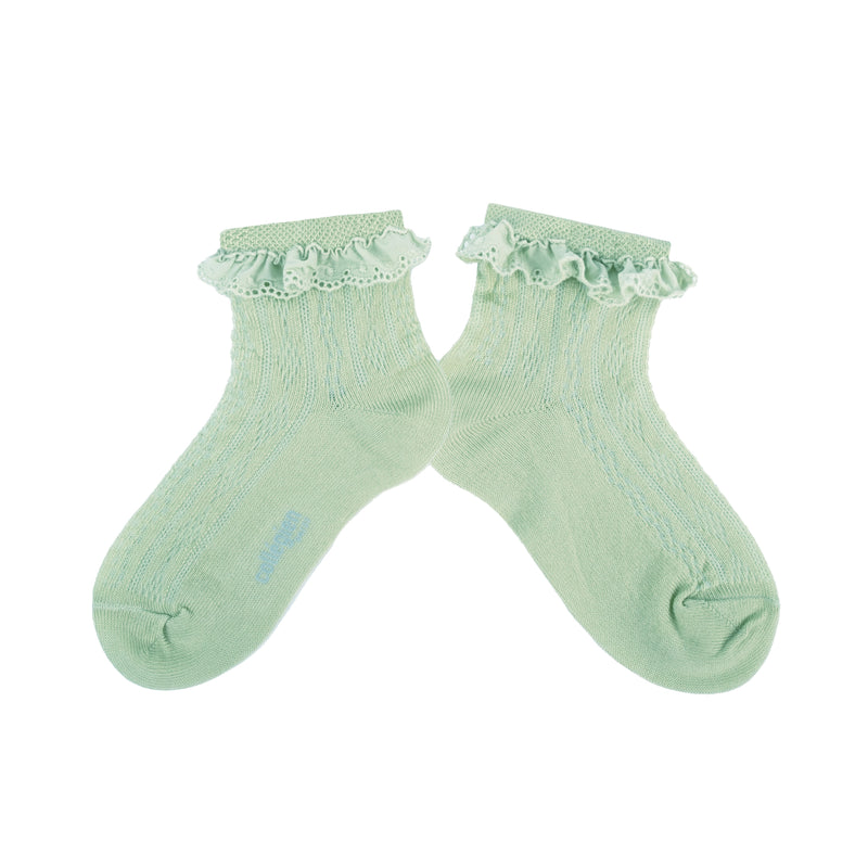 Collegien Marie Pointelle Socks Broderie Anglaise / Verveine *preorder*