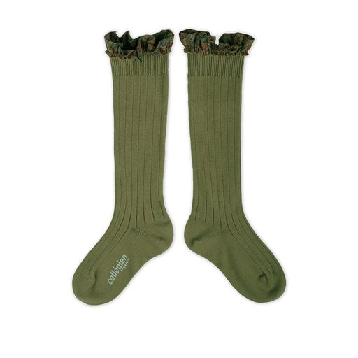 Collegien Elisabeth Liberty Ruffle Knee High Socks/ Olive *preorder*