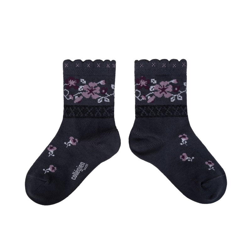 Collegien Camelia Jacquard Flower Ankle Socks - Pierre de Volvic *Preorder*