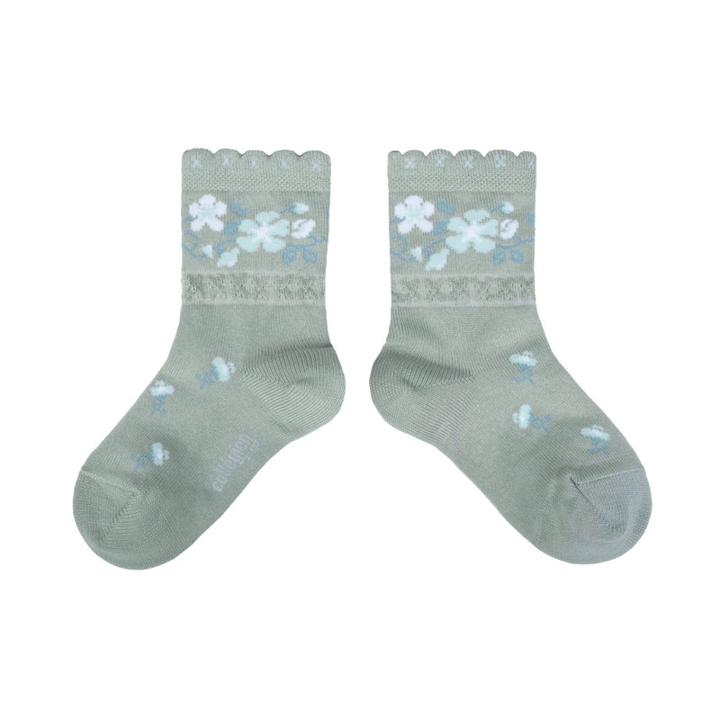 Collegien Camelia Jacquard Flower Ankle Socks - Aigue Marine *Preorder*