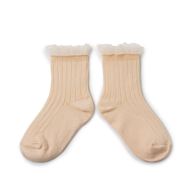 Collegien Margaux Ribbed Tulle Trim Ankle Socks / Sorbet *preorder*
