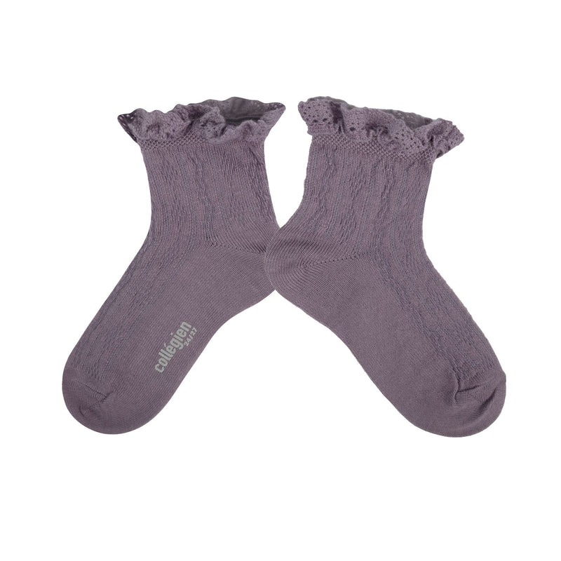 Collegien Annette lightweight Pointelle Socks w/ Lace Frill / Glycine *preorder*