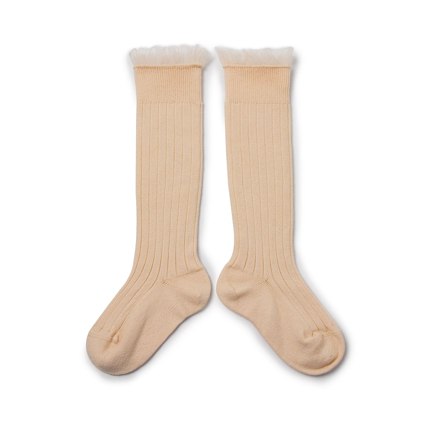 Collegien Manon Ribbed Tulle Trim Knee High Socks / Sorbet *preorder*