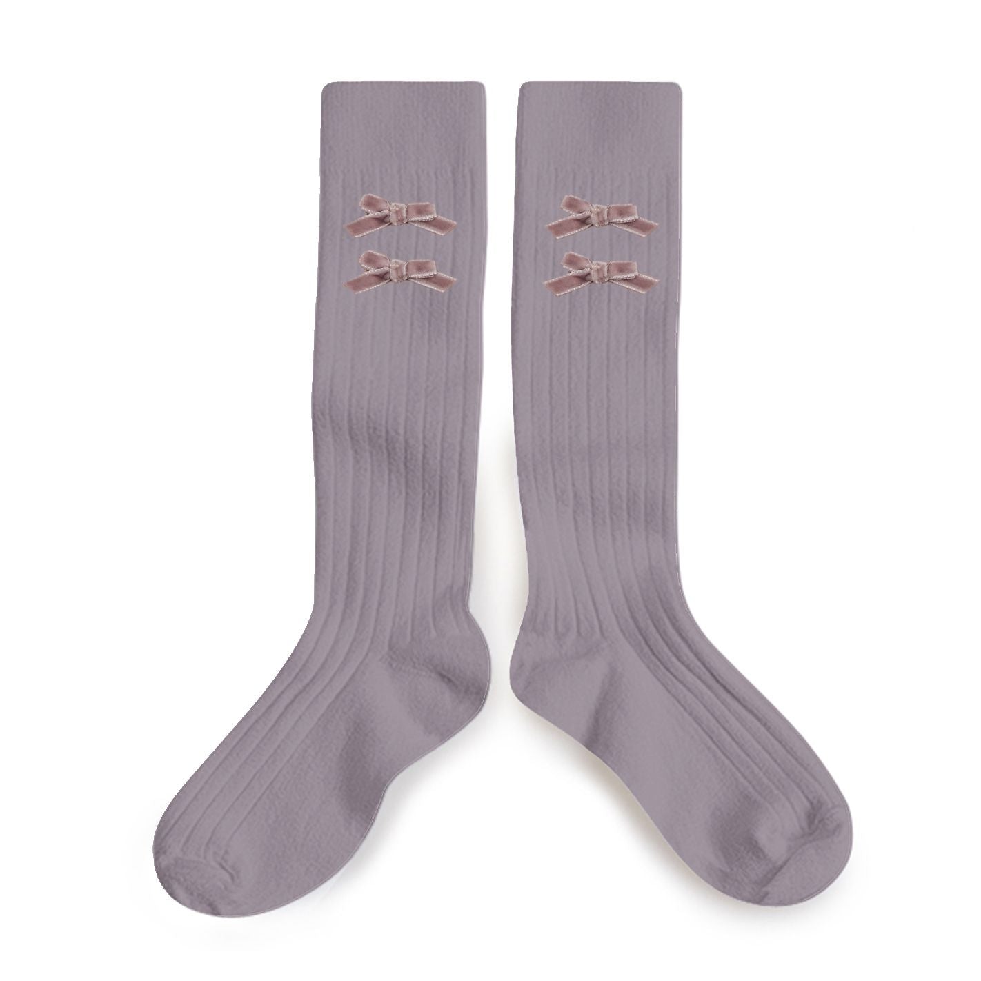 Collegien Ribbed Velvet Bows Knee High Socks / Glycine du Japon *preorder*