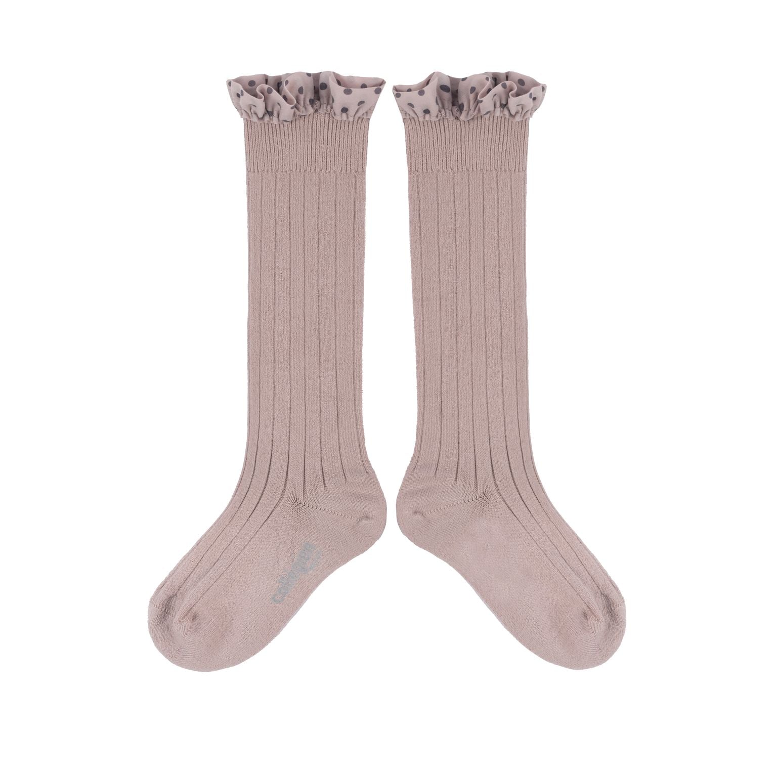 Collegien Maud Polka Dots Ruffle Knee High Socks - Vieux Rose *Preorder*