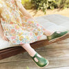Young Soles Dottie T-Bar Leather Shoes - Pea Green
