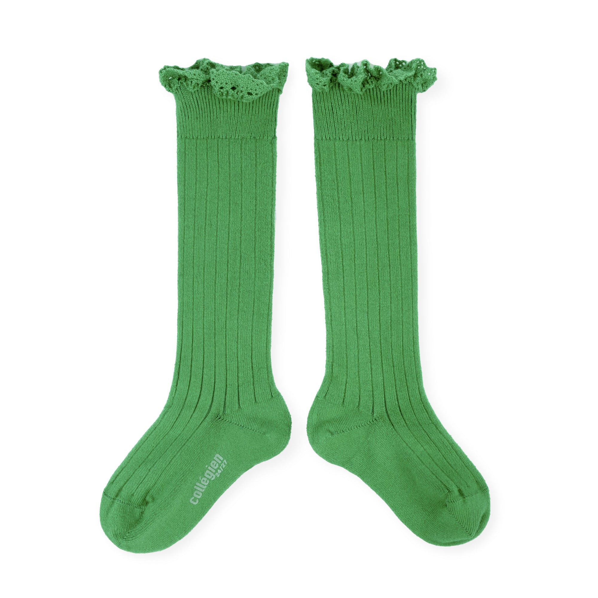 Collegien Josephine Ribbed Lace Trim Knee High Socks / Vert Jackpot *preorder*