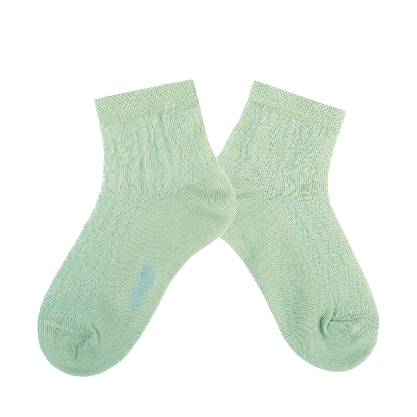 Collegien Antoinette Pointelle Cotton Ankle Socks / Verveine *preorder*