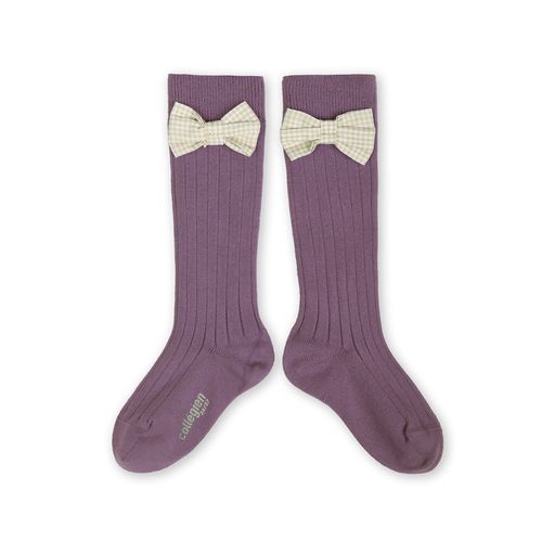 Collegien Jeanne Gingham Bow Ribbed Ankle Socks / Glycine*preorder*