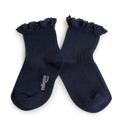 Collegien Lili Ribbed Lace Trim Ankle Socks/ Nuit Etoilée *preorder*
