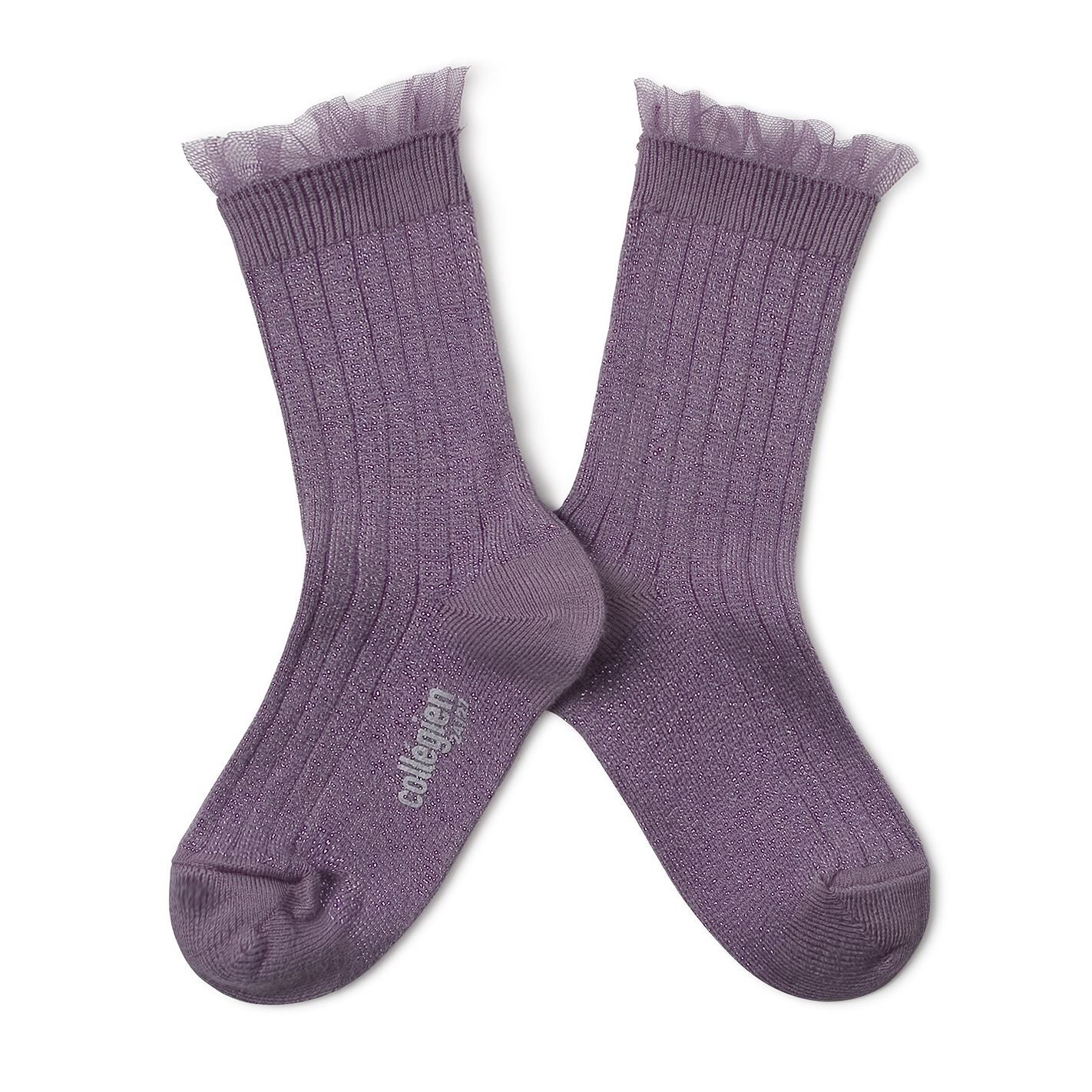Collegien Alizee Ribbed Tulle Trim Glitter Ankle Socks / Glycine du Japon *preorder*