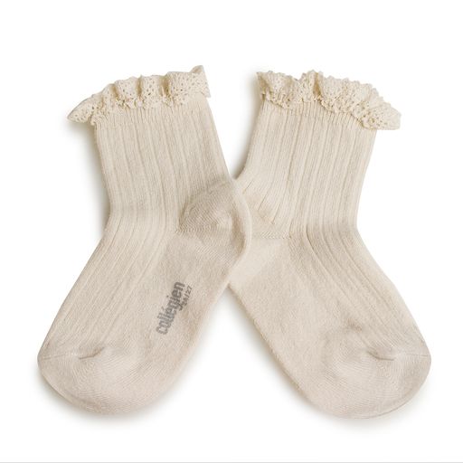 Collegien Lili Ribbed Lace Trim Ankle Socks/ Doux Agneaux *preorder*
