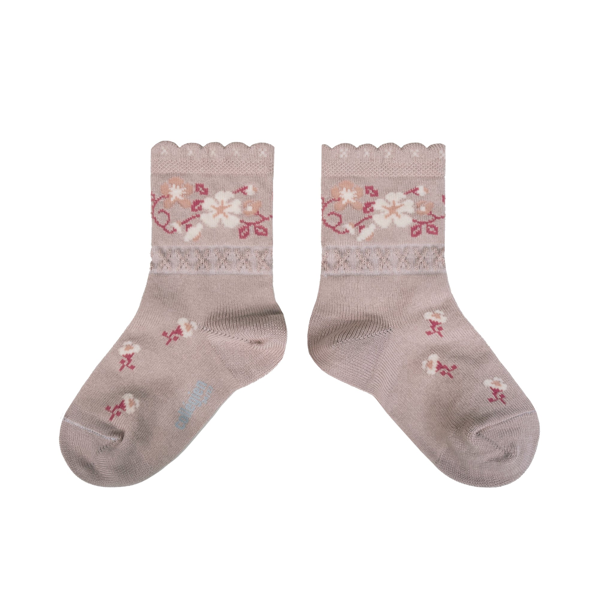 Collegien Camelia Jacquard Flower Ankle Socks - Vieux Rose *Preorder*