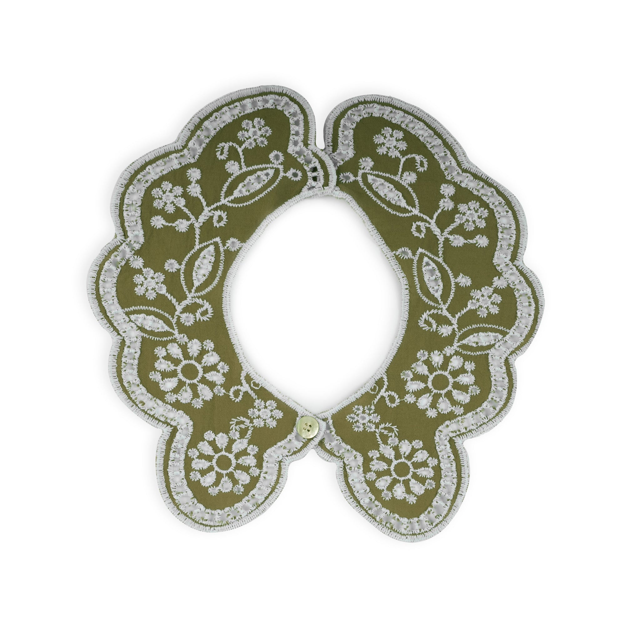 Collegien Claudine Broderie Anglaise Collar  - Olive *Preorder*