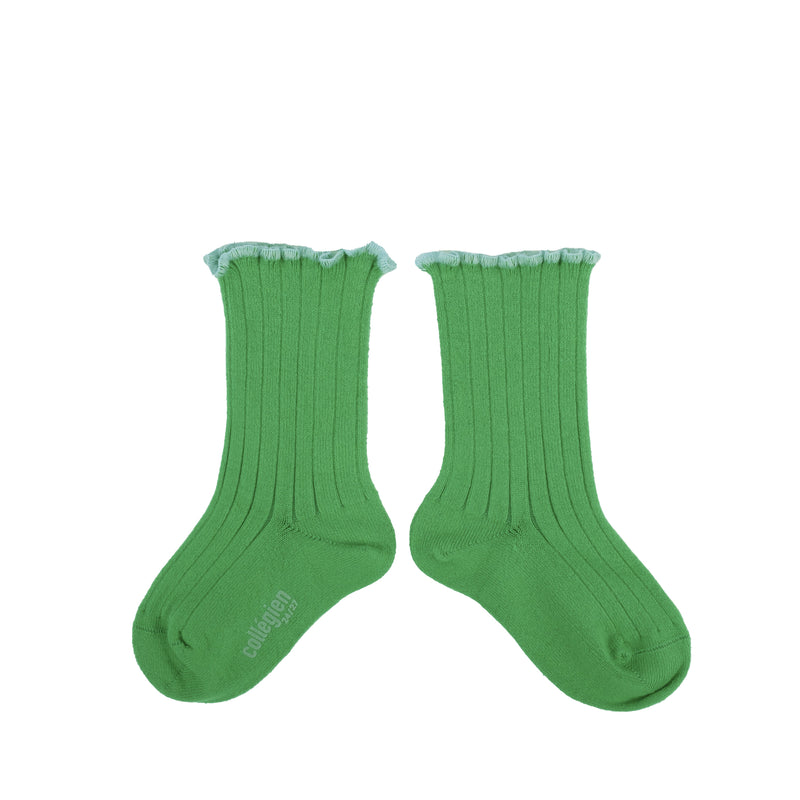 Collegien Delphine Lettuce Trim Ribbed Socks - Vert Jackpot
