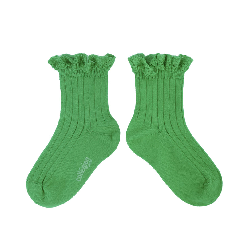Collegien Lili Ribbed Lace Trim Ankle Socks/ Vert Jackpot *preorder*
