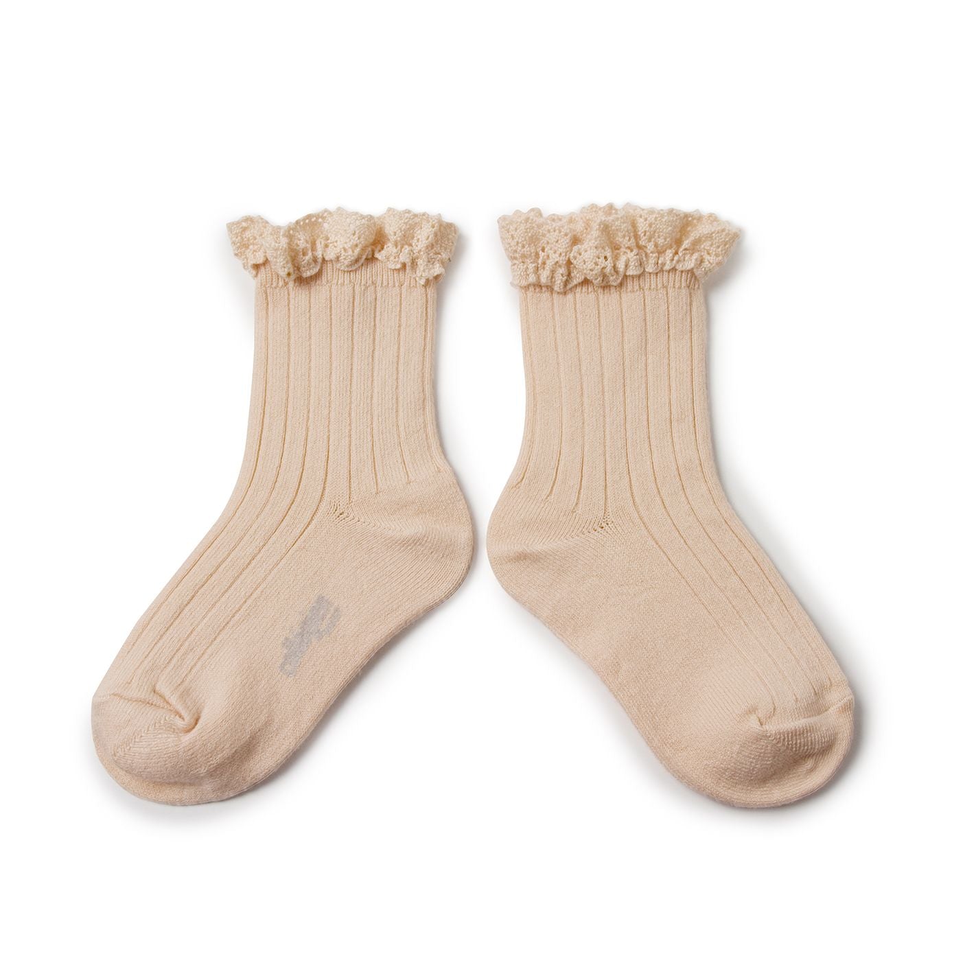 Collegien Lili Ribbed Lace Trim Ankle Socks / Sorbet *preorder*