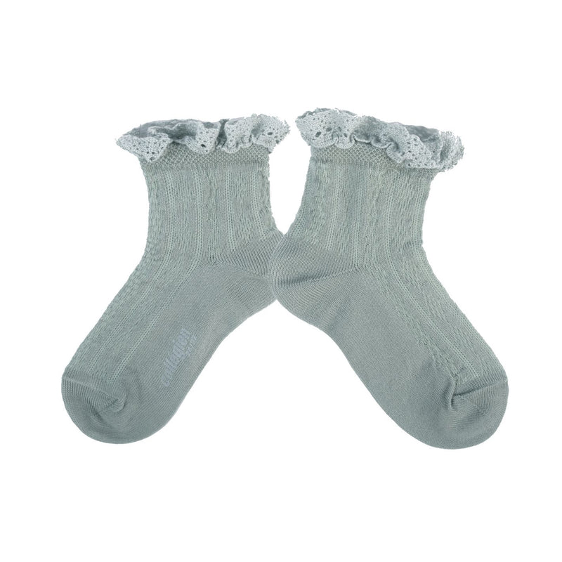 Collegien Annette lightweight Pointelle Socks w/ Lace Frill / Marine  *preorder*