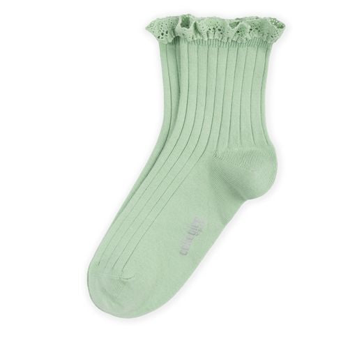 Collegien Lili Ribbed Lace Trim Ankle Socks/ Verveine *preorder*