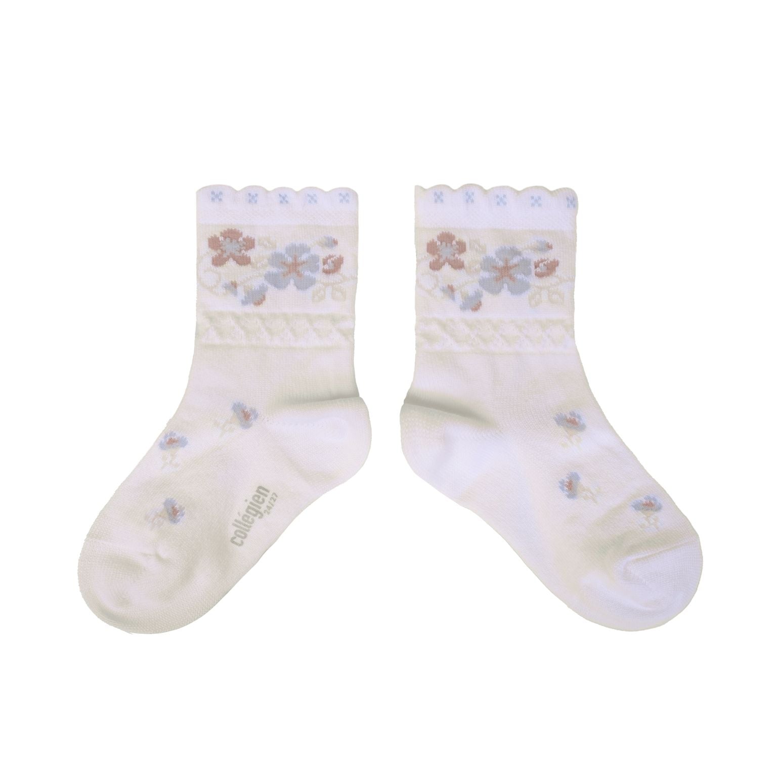 Collegien Camelia Jacquard Flower Ankle Socks - Blanc Neige *Preorder*