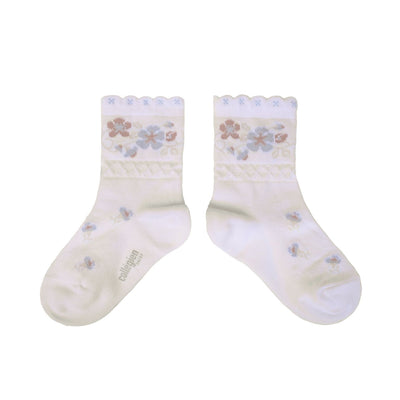 Collegien Camelia Jacquard Flower Ankle Socks - Blanc Neige