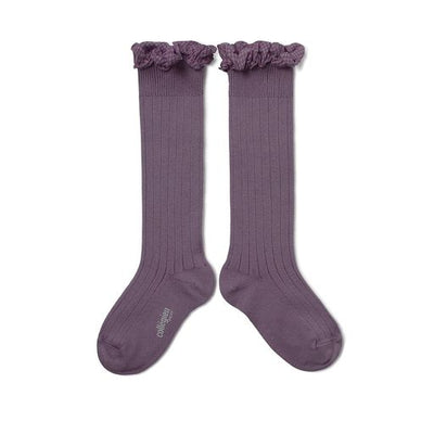 Collegien Gingham Ruffle Ribbed Knee High Socks/ Glycine du Japon *preorder*