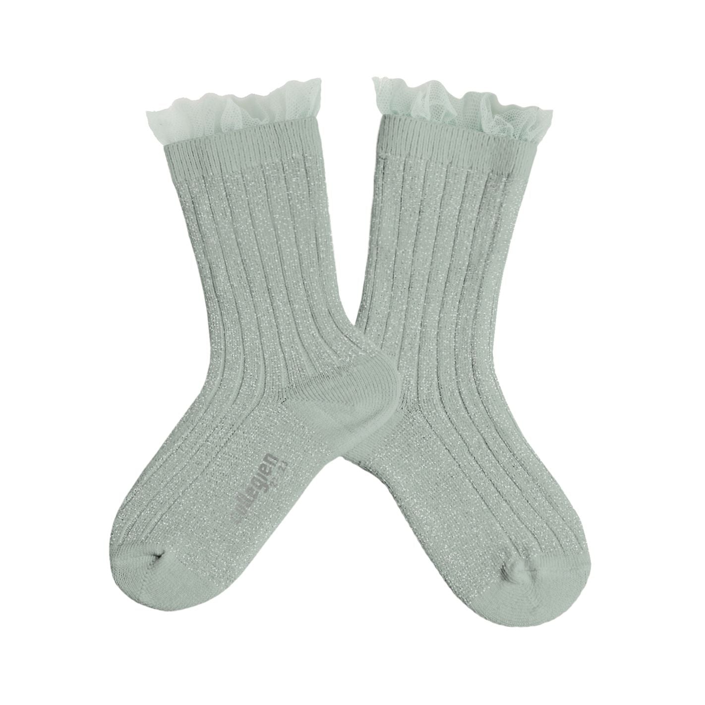 Collegien Alizee Ribbed Tulle Trim Glitter Ankle Socks / Marine *preorder*