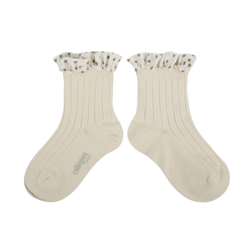 Collegien Polka Dots Ruffle Ankle Socks - Doux Agneaux *Preorder*