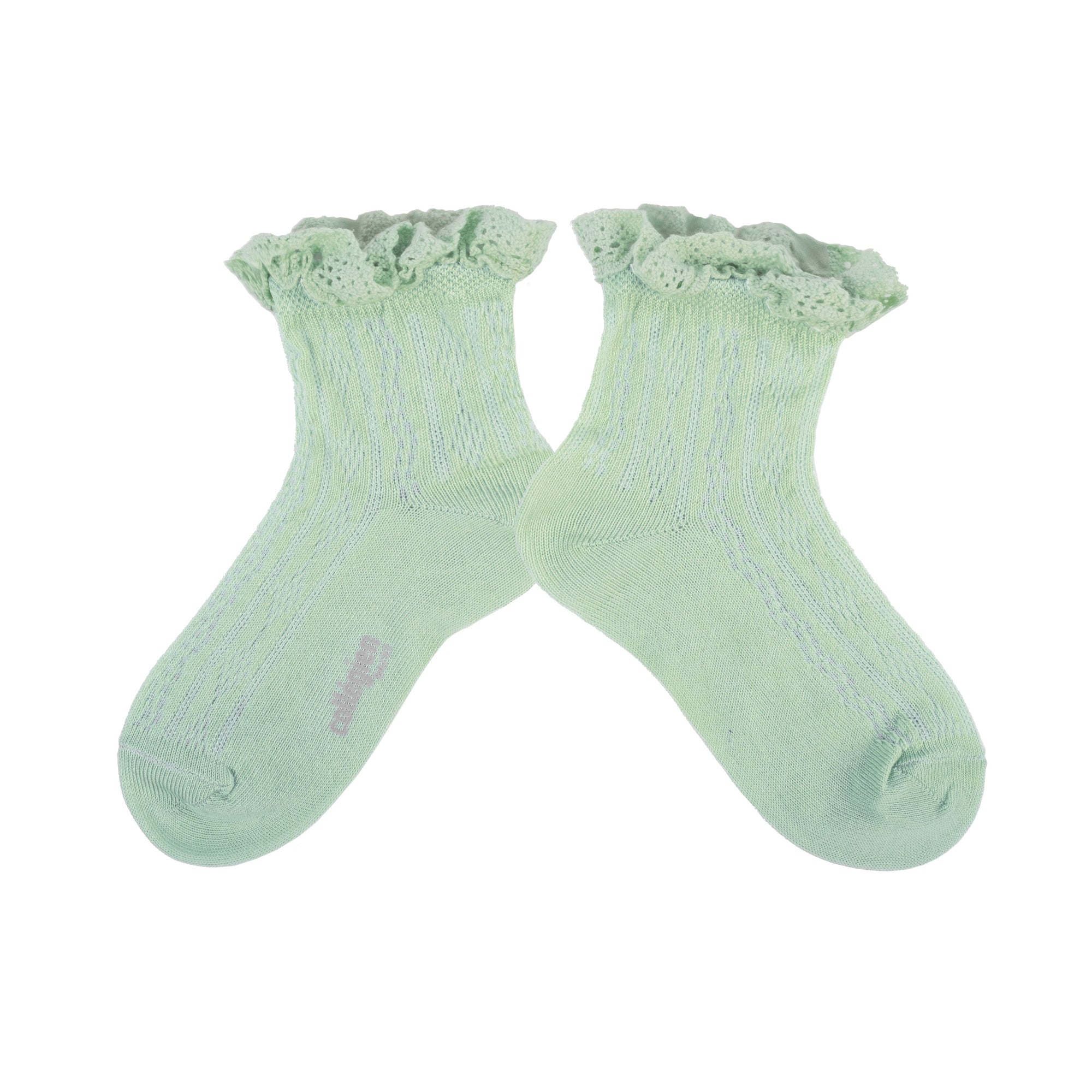 Collegien Annette lightweight Pointelle Socks w/ Lace Frill / Verveine *preorder*