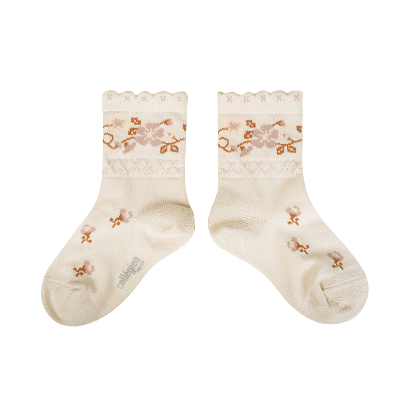 Collegien Camelia Jacquard Flower Ankle Socks - Doux Agneaux