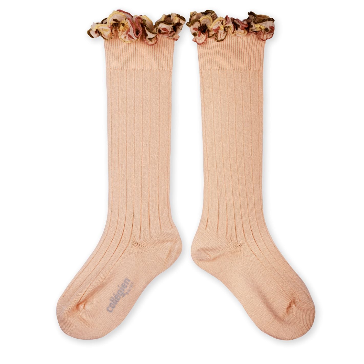 Collegien Eglantine Embroider Ruffle Knee High Socks - Sorbet *preorder*