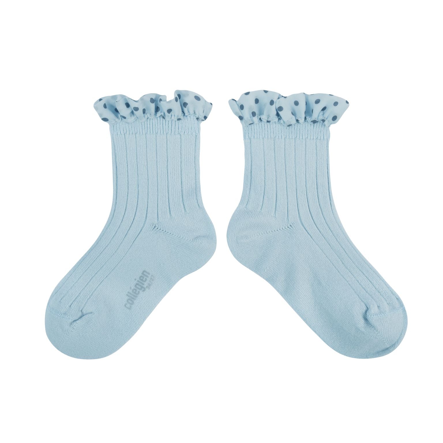 Collegien Polka Dots Ruffle Ankle Socks - Glacier *Preorder*