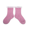 Collegien Margaux Ribbed Tulle Trim Ankle Socks / Rose Bonbon *preorder*