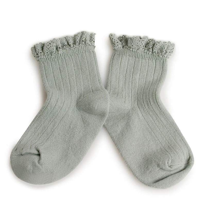 Collegien Lili Ribbed Lace Trim Ankle Socks / Marine *preorder*