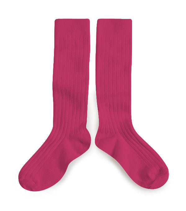 Collegien Ribbed Knee High Socks / Pink Lady