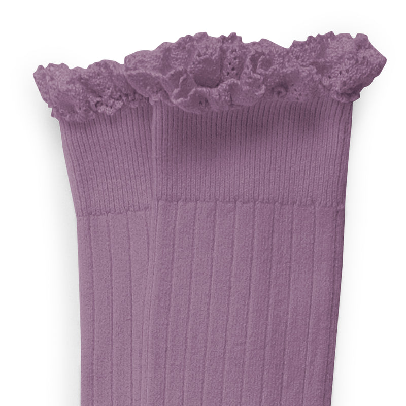 Collegien Josephine Ribbed Lace Trim Knee High Socks/ Glycine du Japon *preorder*