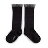 Collegien Manon Ribbed Tulle Trim Knee High Socks / Noir *preorder*