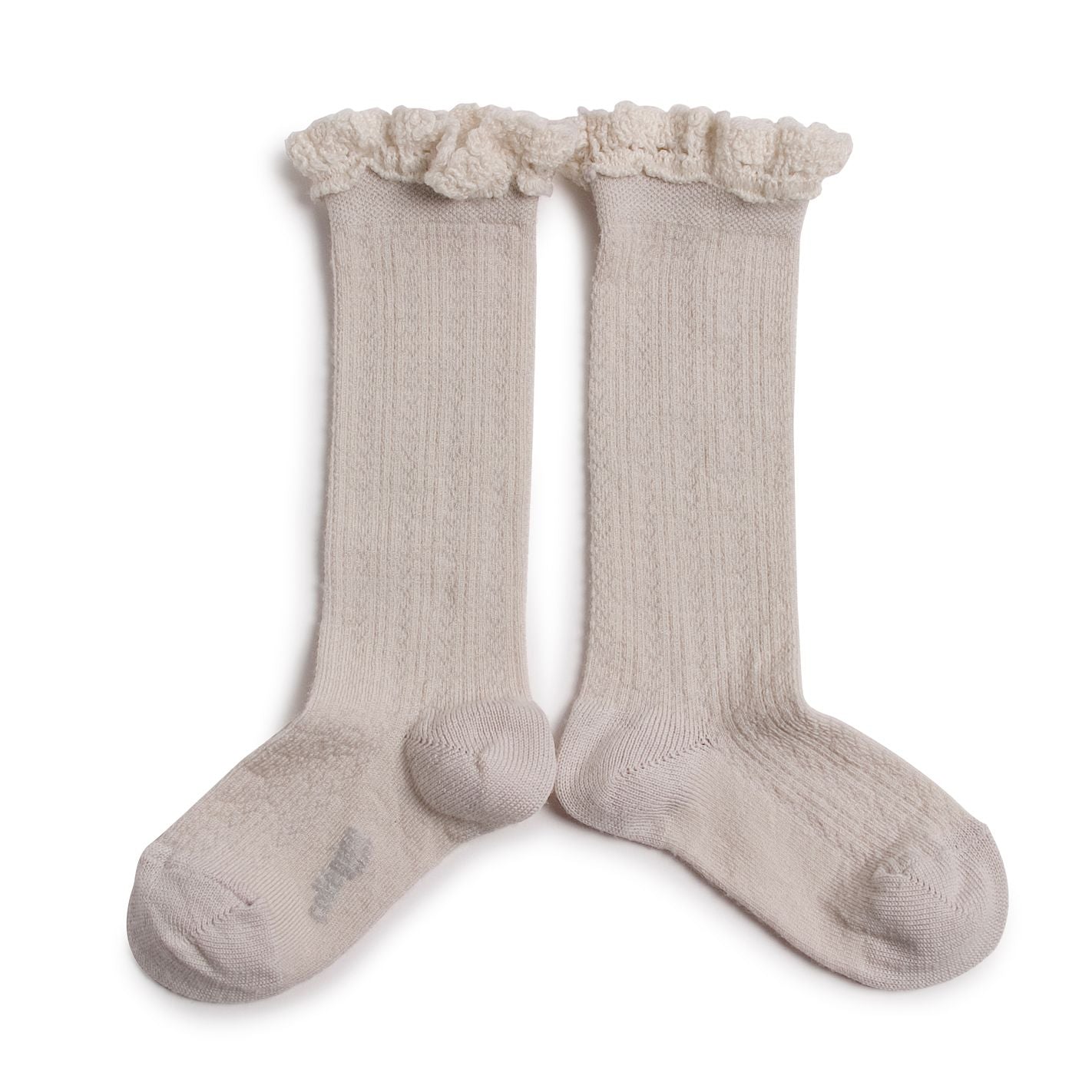 Collegien Pointelle Merino Wool Lace Trim Knee High Socks / Doux Agneaux *preorder*