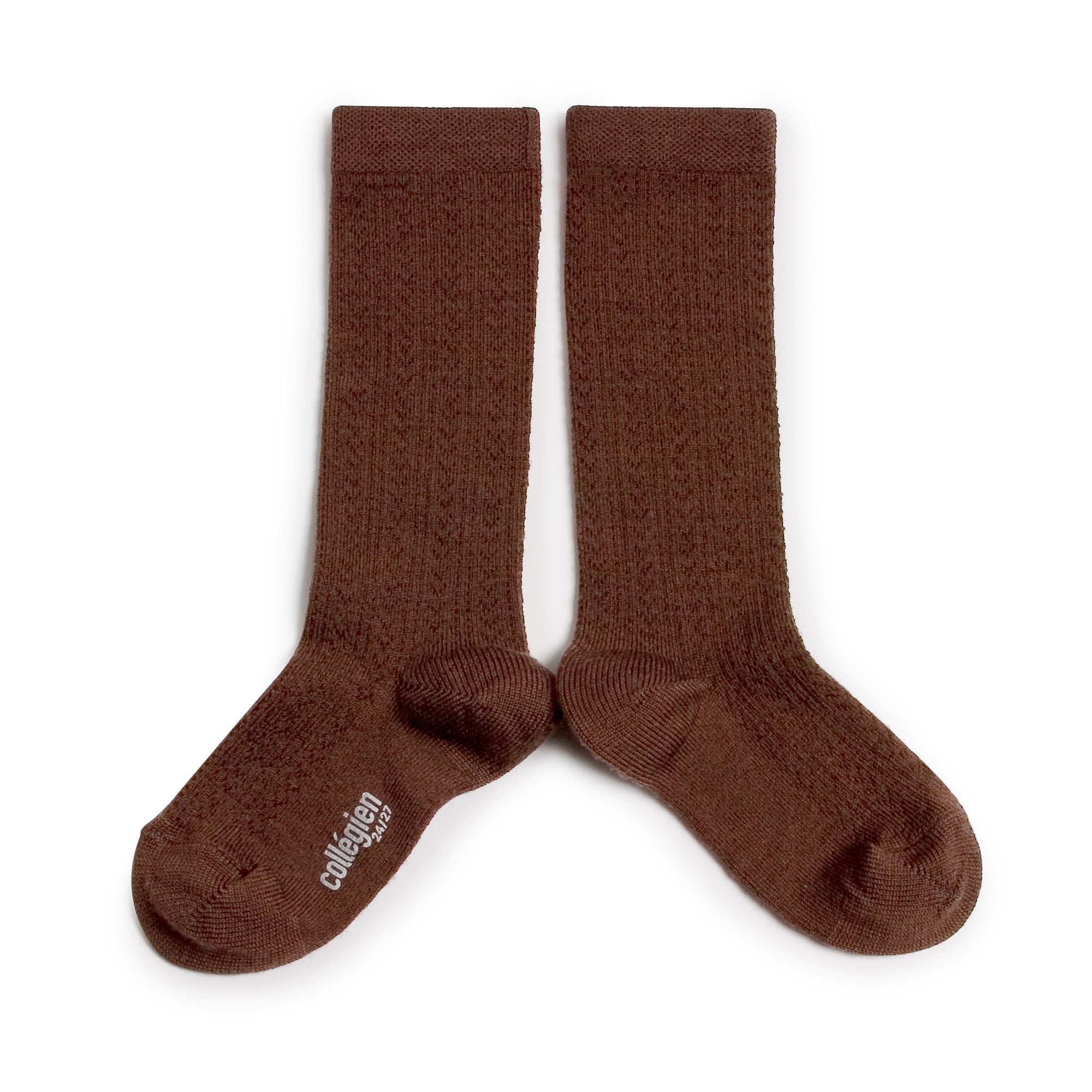 Collegien Pointelle Merino Wool Knee High Socks / Chocolat au Lait *preorder*