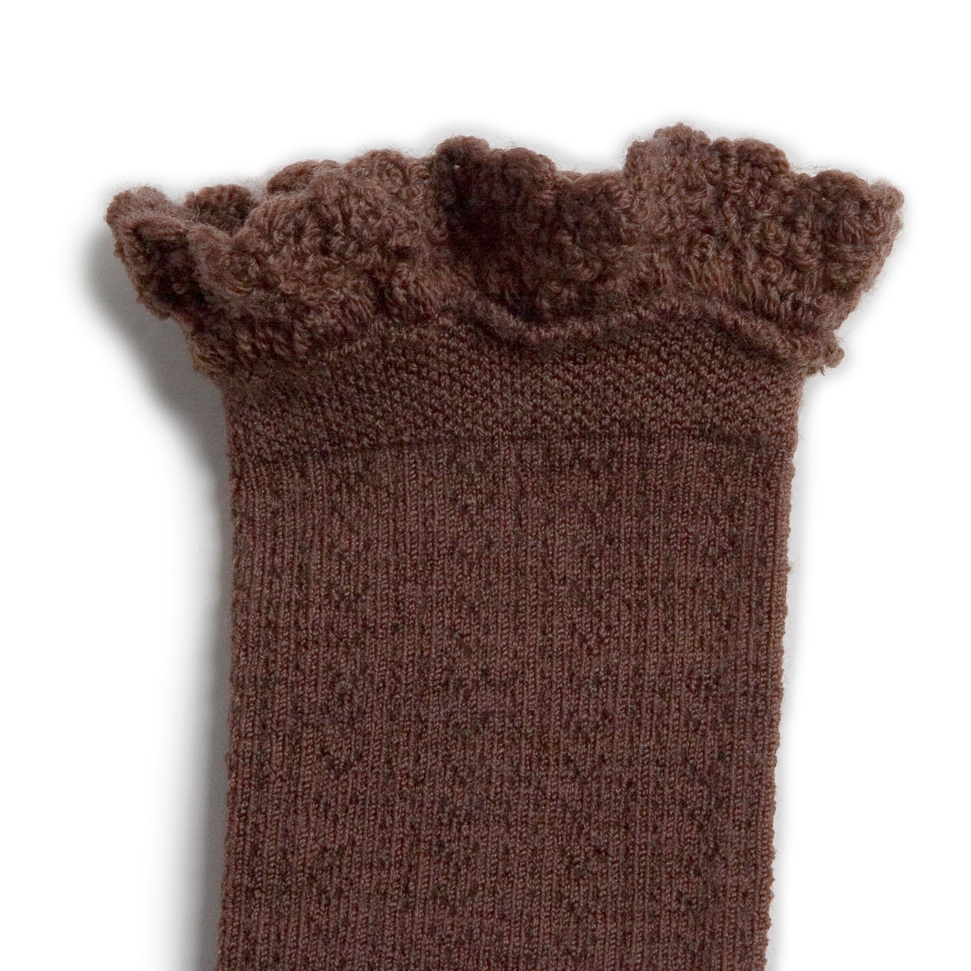 Collegien Pointelle Merino Wool Lace Trim Knee High Socks / Chocolat Au Lait *preorder*