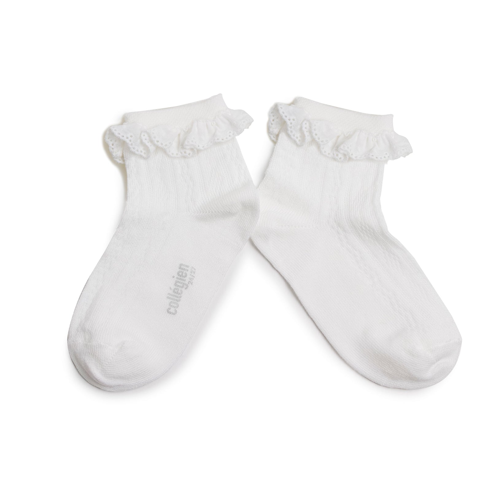 Collegien Marie Pointelle Socks Broderie Anglaise/ Blanc Neige *preorder*
