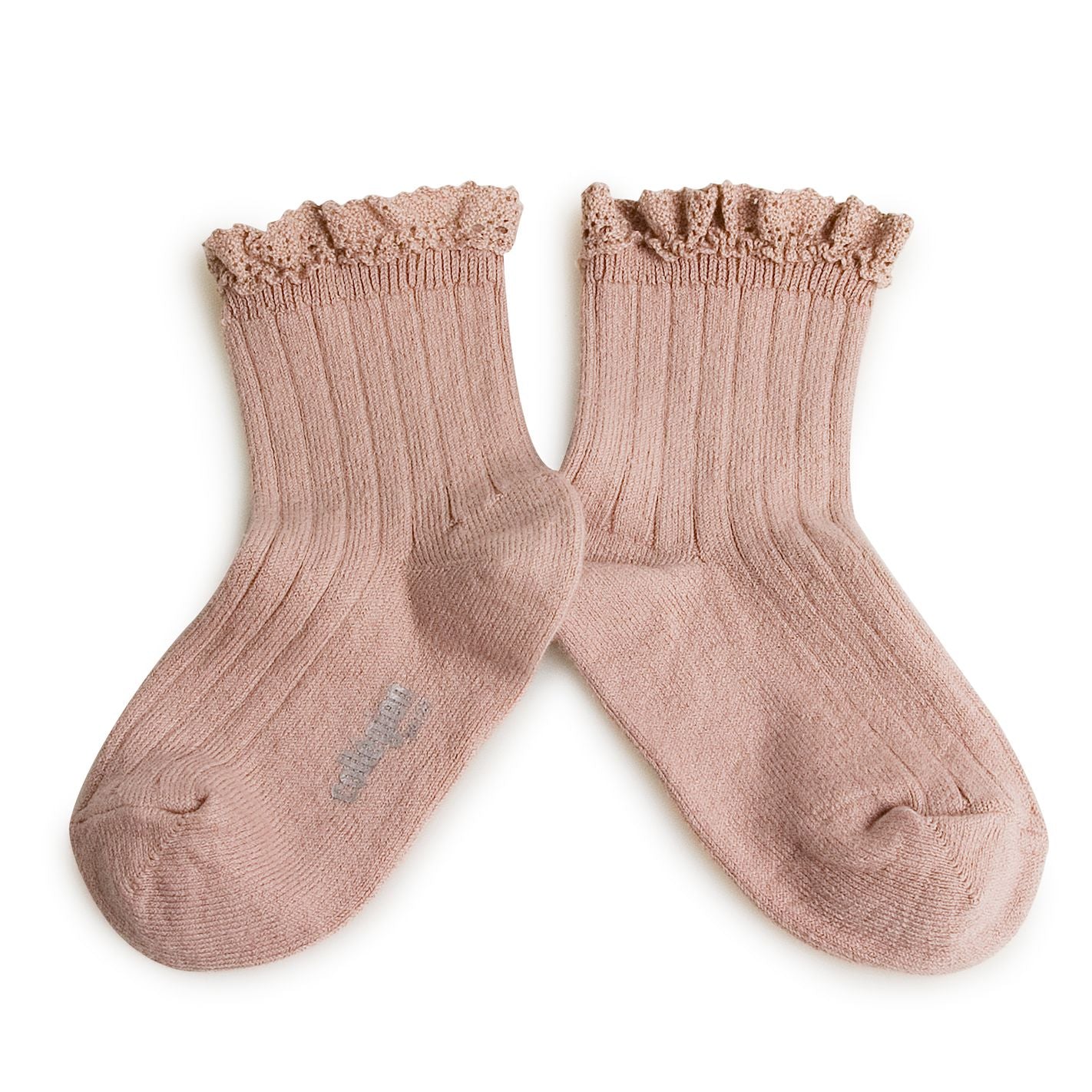 Collegien Lili Ribbed Lace Trim Ankle Socks / Vieux Rose*preorder*