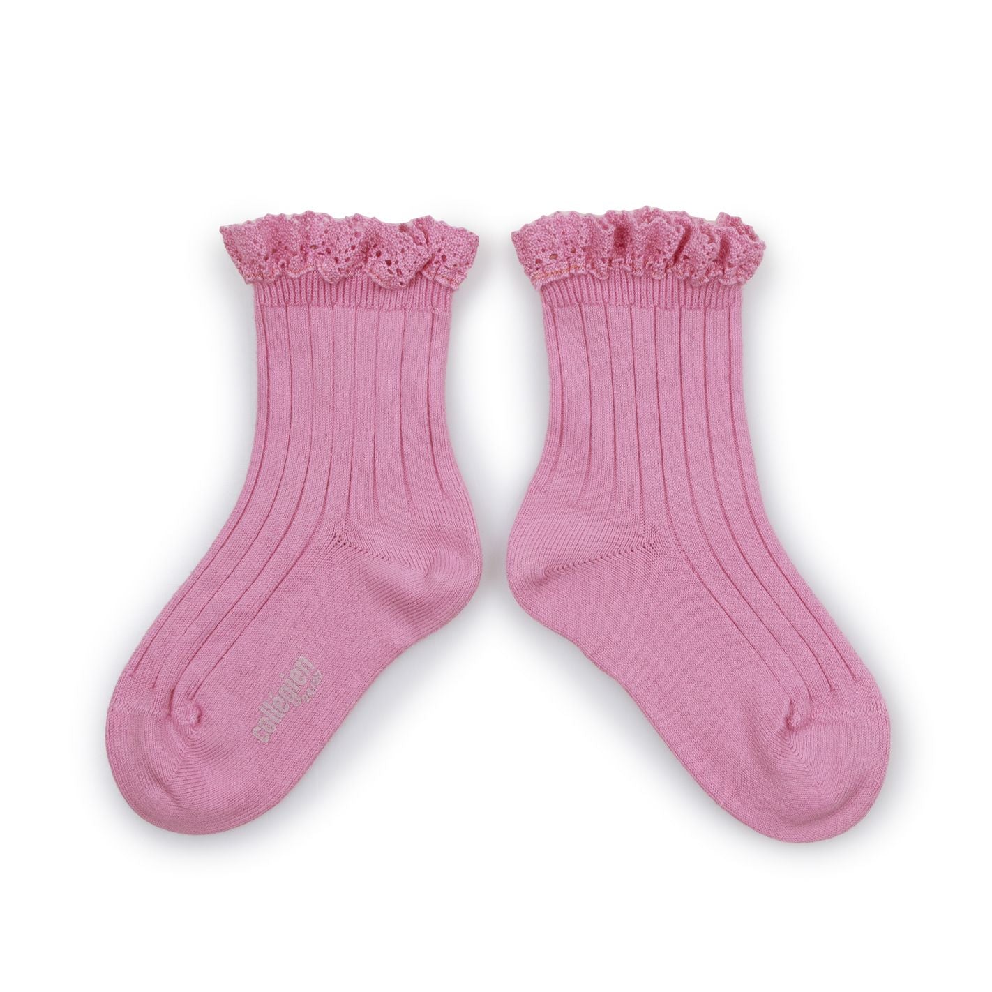 Collegien Lili Ribbed Lace Trim Ankle Socks/ Rose Bonbon*preorder*