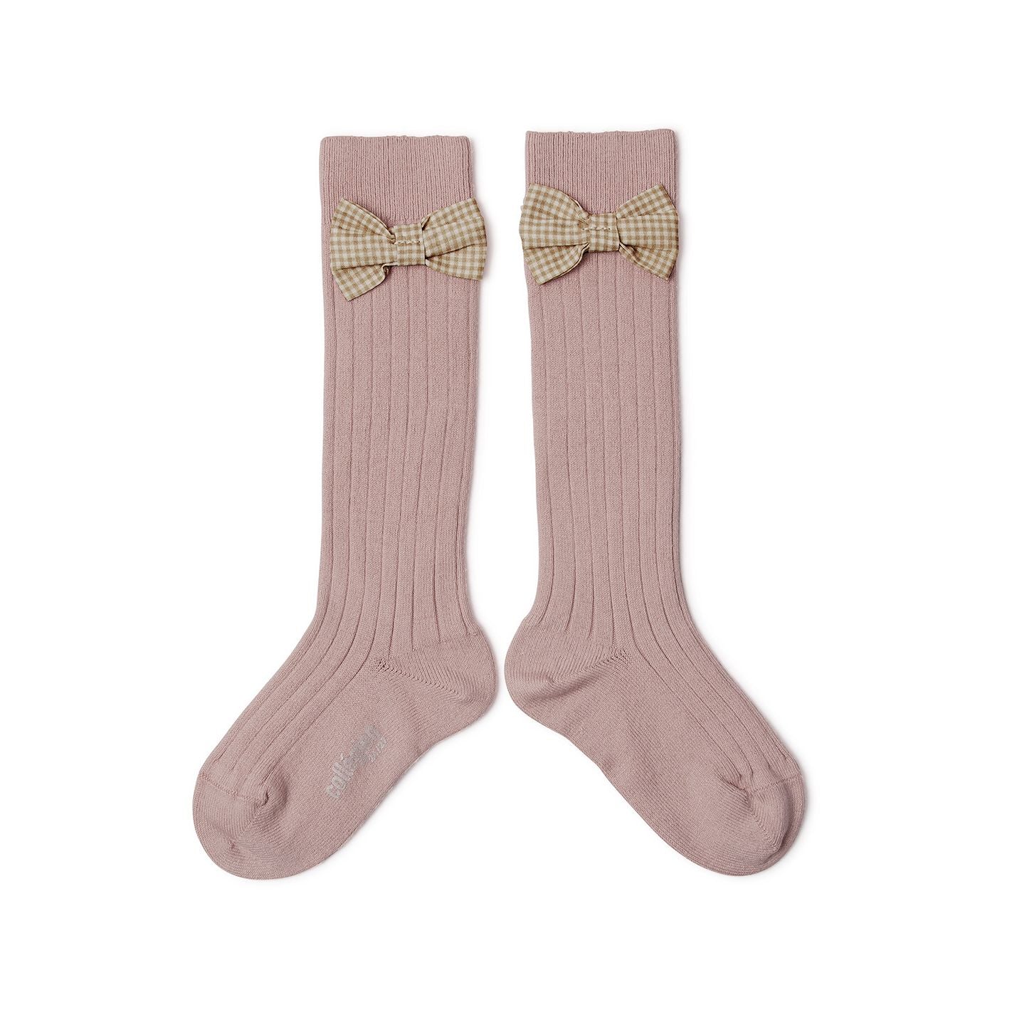 Collegien Jeanne Gingham Bow Knee High Socks/ Vieux Rose *Preorder*